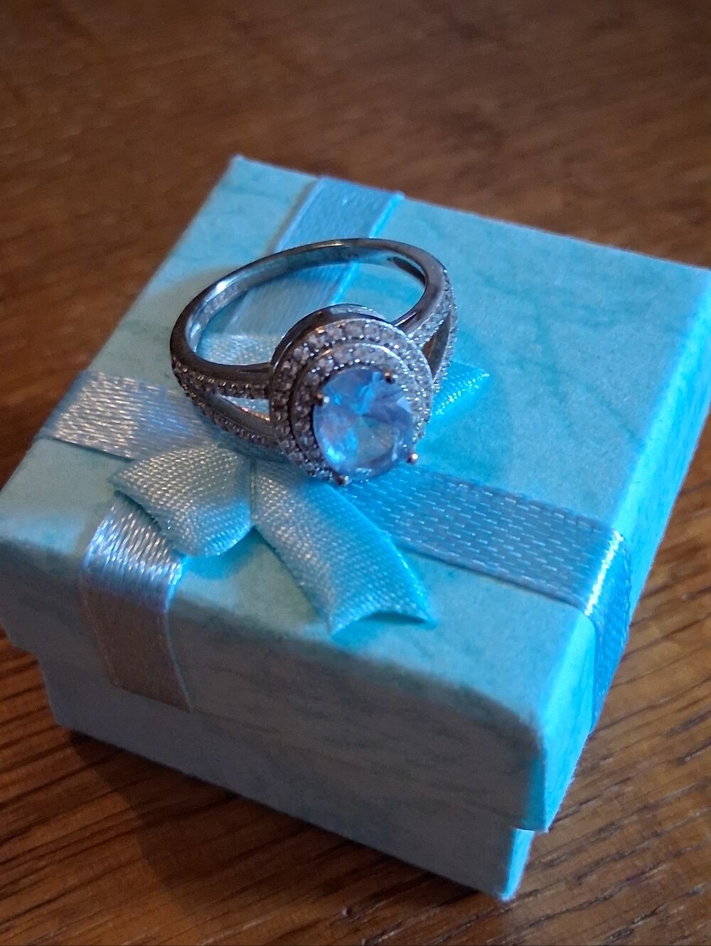 Sterling Silver Blue Gem Halo Ring - Blue